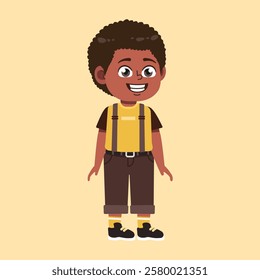 Cute African Black Boy with Afro Hair cartoon Smile and Happy