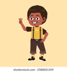 Cute African Black Boy with Afro Hair cartoon three hand sign suitable for education purpose