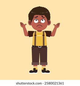 Cute African Black Boy with Afro Hair cartoon confused and Upset suitable for education purpose