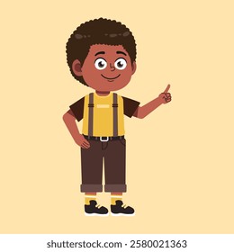 Cute African Black Boy with Afro Hair cartoon Pointing Hand Explained suitable for education purpose