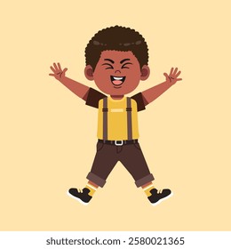 Cute African Black Boy with Afro Hair cartoon Excited and cheerful