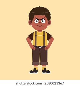 Cute African Black Boy with Afro Hair cartoon Mad and Angry suitable for education purpose