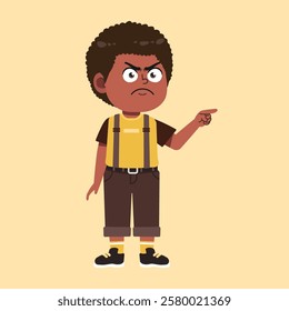 Cute African Black Boy with Afro Hair cartoon Blame, mad and angry