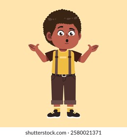 Cute African Black Boy with Afro Hair cartoon confused and curious