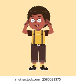 Cute African Black Boy with Afro Hair cartoon silly face and absurd suitable for education purpose