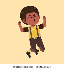 Cute African Black Boy with Afro Hair cartoon excited, cheerful and fun