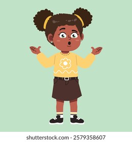 Cute African Black Girl with Afro Hair cartoon Confused suitable for education purpose