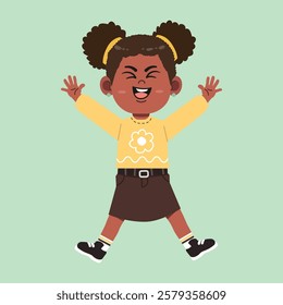 Cute African Black Girl with Afro Hair cartoon excited and happy 