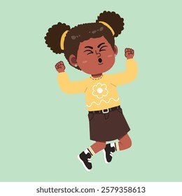 Cute African Black Girl with Afro Hair cartoon Excited and Happy suitable for education purpose