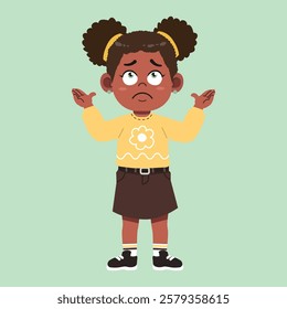 Cute African Black Girl with Afro Hair cartoon confused and upset  suitable for education purpose