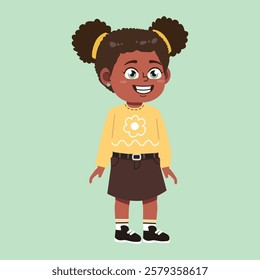 Cute African Black Girl with Afro Hair cartoon smile suitable for education purpose