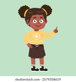 Cute African Black Girl with Afro Hair cartoon pointing hand explained  suitable for education purpose