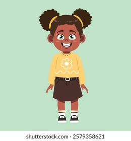 Cute African Black Girl with Afro Hair cartoon smile and happy suitable for education purpose