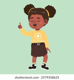 Cute African Black Girl with Afro Hair cartoon hand pointing explained suitable for education purpose