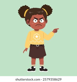 Cute African Black Girl with Afro Hair cartoon blaming and angry suitable for education purpose 