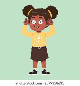 Cute African Black Girl with Afro Hair cartoon silly face suitable for education purpose