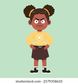 Cute African Black Girl with Afro Hair cartoon mad and angry suitable for education purpose