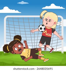 Cute African Black Girl Character Playing Football Versus