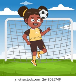 Cute African Black Girl Character Playing Football Header