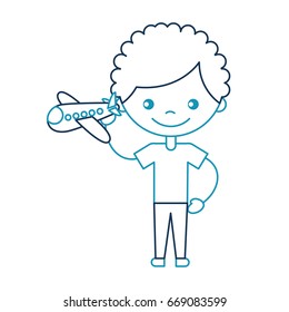 cute african boy with airplane character icon