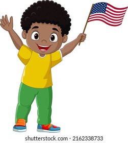 Cute African Boy Holding Usa Flag Stock Vector (Royalty Free ...