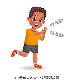 cute african boy kid clapping vector