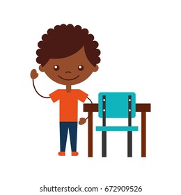cute african boy with school chair character icon