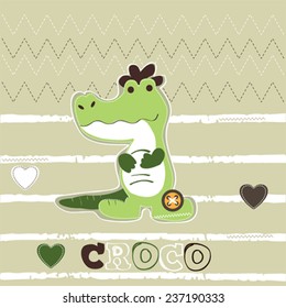 cute African crocodile striped background vector illustration