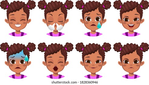 cute African girl facial gestures set Vector