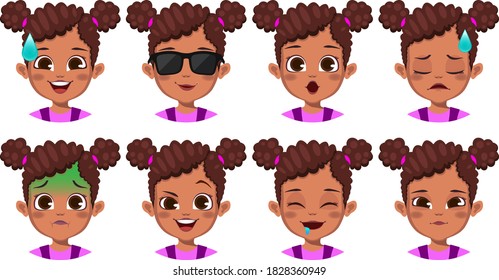 cute African girl facial gestures set Vector