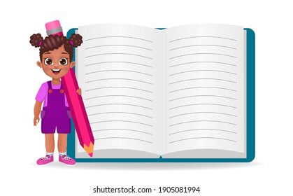 cute african girl showing big empty book 