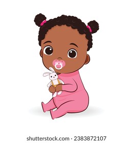 Cute African infant Girl and pacifier, icon illustration