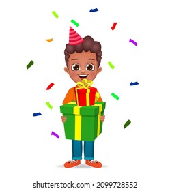 cute african kid holding gifts in birthday party