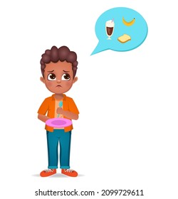 lindo niño africano hambriento y pensando en comida