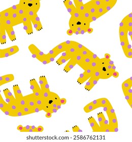 Cute African Safari animals flat style. Childish leopard. Kids vector seamless pattern