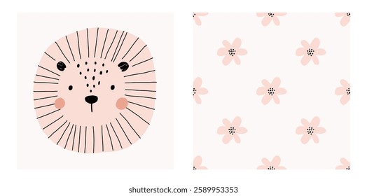 Cute African Safari animals flat style. Childish Lion. Kids vector illustrations isolated on white background