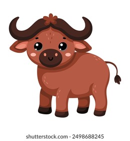 Cute African wild buffalo in scandinavian style isolated on white background. Vector cartoon illustration for the design of textiles, posters, clothes.