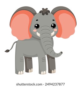 Cute African wild elephant in scandinavian style isolated on white background. Vector cartoon illustration for the design of textiles, posters, clothes.