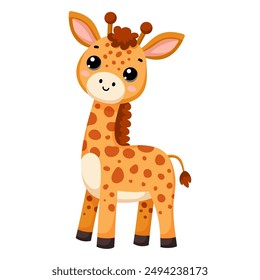 Cute African wild giraffe in scandinavian style isolated on white background. Vector cartoon illustration for the design of textiles, posters, clothes.