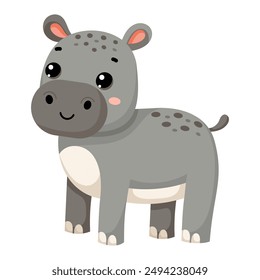 Cute African wild hippopotamus in scandinavian style isolated on white background. Vector cartoon illustration for the design of textiles, posters, clothes.