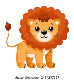 Cute African wild lion in scandinavian style isolated on white background. Vector cartoon illustration for the design of textiles, posters, clothes.