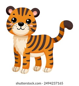 Cute African wild tiger in scandinavian style isolated on white background. Vector cartoon illustration for the design of textiles, posters, clothes.