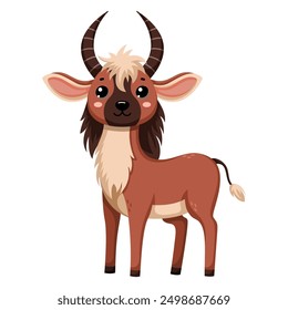 Cute African wild wildebeest in scandinavian style isolated on white background. Vector cartoon illustration for the design of textiles, posters, clothes.