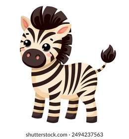 Cute African wild zebra in scandinavian style isolated on white background. Vector cartoon illustration for the design of textiles, posters, clothes.