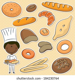 Cute African-American baker with different types of bread products