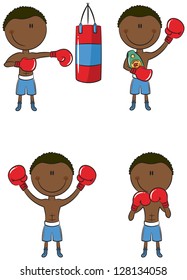 Cute African-American boxers in different poses