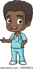 Cute african-american male nurse presenting vector illustration