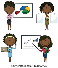 Cute African-Americany business ladies with diagrams and documents