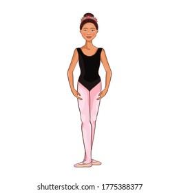 Cute Afro American ballerina performs ballet figures, dance pose. Vector illustration isolated on a white background. Character, symbol, design element.