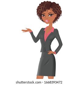 Cute afro american businesswoman isolated on white. 